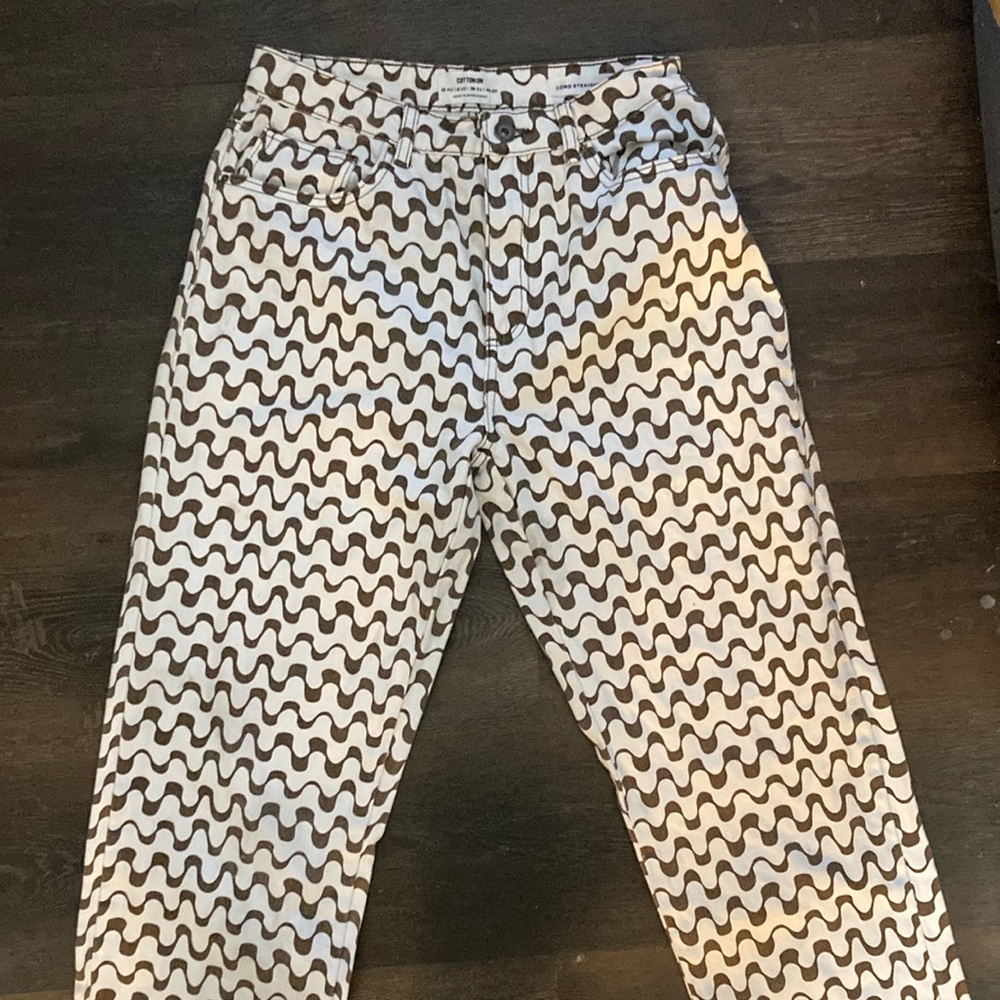 Cotton On Long Straight Leg Pants - Brown and White